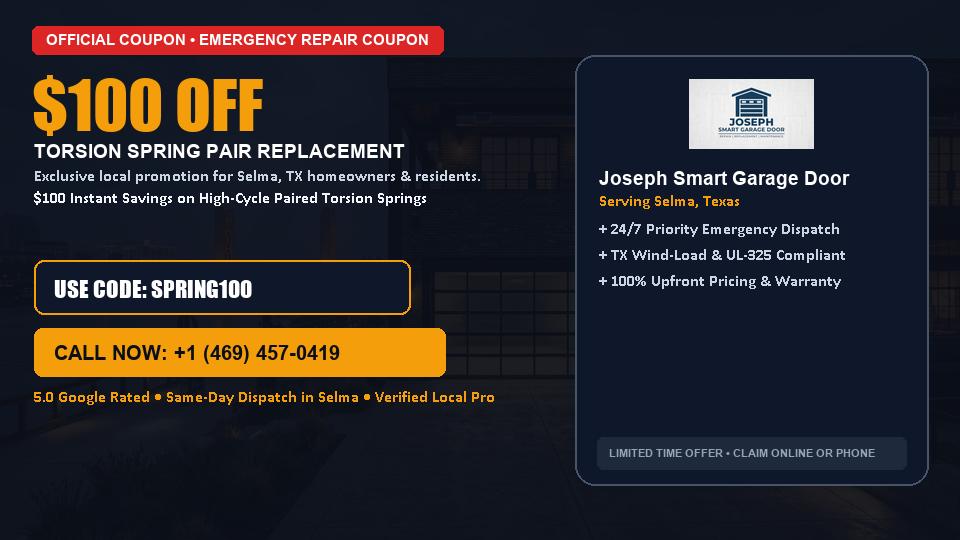 $100 OFF Dual High-Cycle Torsion Spring Replacement in Selma, TX - Joseph Smart Garage Door