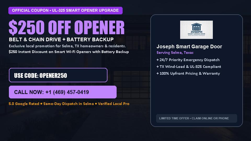 $250 OFF Smart Wi-Fi Garage Door Opener Installation in Selma, TX - Joseph Smart Garage Door